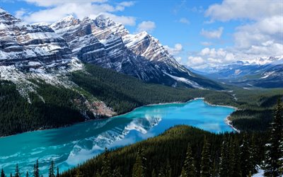 lago peyto, vista aérea, inverno, parque nacional de banff, marcos canadenses, montanhas, fotos com lagos, natureza bela, banff, hdr, canadá, alberta, lagos azuis