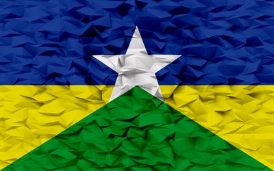 rondonias flagga, 4k, delstaterna i brasilien, 3d polygon bakgrund, rondonia flagga, 3d polygon textur, rondonias dag, 3d rondonia flagga, brasilianska nationella symboler, 3d konst, rondonia, brasilien