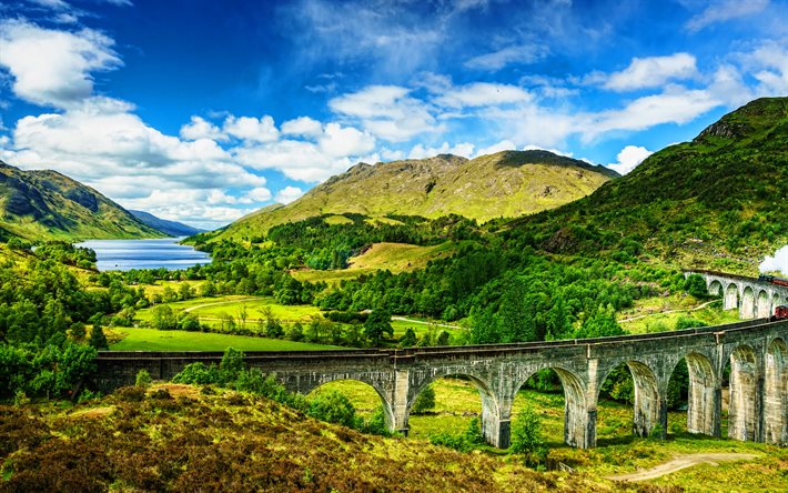 viaduc de glenfinnan, 4k, été, hdr, monuments écossais, lochaber, écosse, royaume uni, grande bretagne, viaduc, belle nature