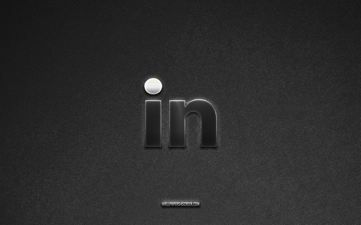 LinkedIn logo, brands, gray stone background, LinkedIn emblem, popular logos, LinkedIn, metal signs, LinkedIn metal logo, stone texture