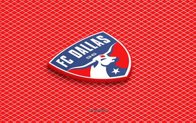 4k, FC Dallas isometric logo, 3d art, American soccer club, isometric art, FC Dallas, red background, MLS, USA, soccer, isometric emblem, FC Dallas logo