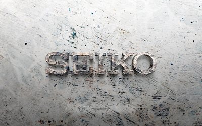 logo pierre seiko, 4k, fond de pierre, logo seiko 3d, marques, créatif, logo seiko, grunge art, seiko