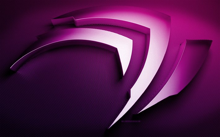 شعار nvidia الأرجواني, خلاق, شعار nvidia 3d, خلفية معدنية أرجوانية, العلامات التجارية, عمل فني, شعار nvidia المعدني, نفيديا