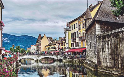 Thiou River, water chanel, french cities, HDR, Annecy, France, Europe, Annecy cityscape, Annecy panorama