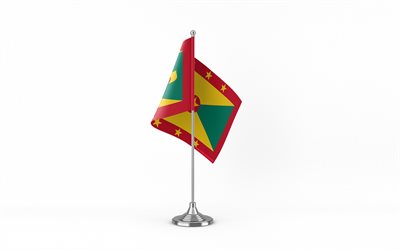 4k, Grenada table flag, white background, Grenada flag, table flag of Grenada, Grenada flag on metal stick, flag of Grenada, national symbols, Grenada, Europe