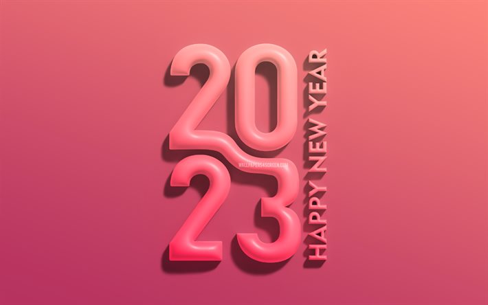 2023 새해 복 많이 받으세요, 분홍색 3d 숫자, 4k, 수직 비문, 2023년 컨셉, 미니멀리즘, 2023 3d 숫자, 새해 복 많이 받으세요 2023, 창의적인, 2023 핑크 배경, 2023년
