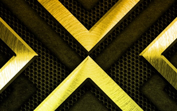 sfondo di metallo giallo, 4k, arte del grunge, griglia metallica, creativo, metallo giallo, opera d'arte, strutture metalliche