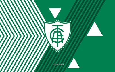 logo amérique mineiro, 4k, équipe brésilienne de football, fond de lignes blanches vertes, amérique mineiro, série a, brésil, dessin au trait, emblème de l'amérique mineiro, football