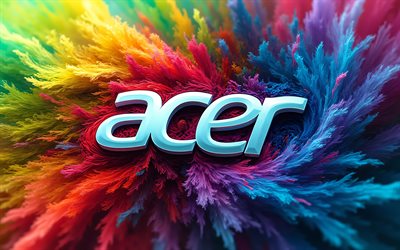 شعار شركة أيسر ثلاثي الأبعاد, 4k, الفن التجريدي, خلفيات ملونة, بقع الطلاء الملونة, شعار أيسر مجردة, خوخه, عمل فني, شعار شركة أيسر, العلامات التجارية للإلكترونيات, أيسر