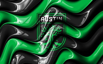 austin fc 3d logosu, 4k, siyah yeşil 3d dalgalar, mls, futbol, austin fc bayrağı, yaratıcı, austin fc logosu, amerikan futbol kulübü, austin fc, fc austin