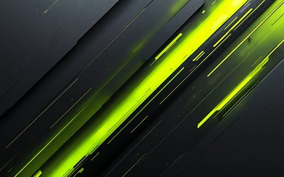 4k, lime black abstract background, abstractions, material design, lime neon lights, geometry, creative, abstract backgrounds, geometrical backgrounds, black hi-tech backgrounds