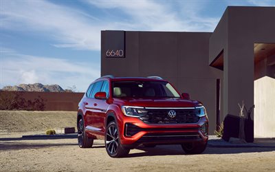volkswagen atlas sel 4motion r line, 4k, cruces, 2025 coches, especificaciones de ee uu, volkswagen atlas rojo, volkswagen atlas 2025, autos alemanes, volkswagen