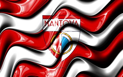 मंटोवा 3डी लोगो, 4k, लाल सफेद 3डी तरंगें, सीरी बी, फ़ुटबॉल, मंतोवा झंडा, रचनात्मक, मंतोवा लोगो, इटालियन फुटबॉल क्लब, मंतोवा, फुटबॉल, मंटोवा एफसी