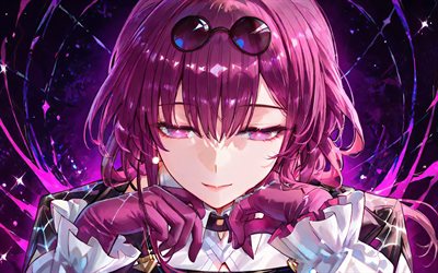 4k, Kafka, portrait, purple grunge background, Honkai Star Rail, anime characters, manga, Honkai Star Rail characters, Kafka Honkai Star Rail