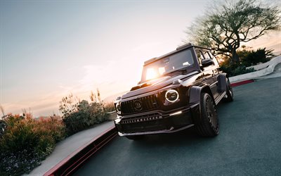 4k, brabus 800 koyu kırmızı, gün batımı, 2025 araba, ince ayar, kırmızı gelendvagen, mercedes amg g 63, br 463, 2025 mercedes benz g sınıfı, alman arabaları, mercedes, gelendvagen, brabus