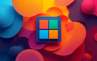 4k, microsoft 3d logo, kunstwerk, bunter abstrakter hintergrund, softwaremarken, kreatives microsoft logo, kreativ, microsoft logo, marken, microsoft