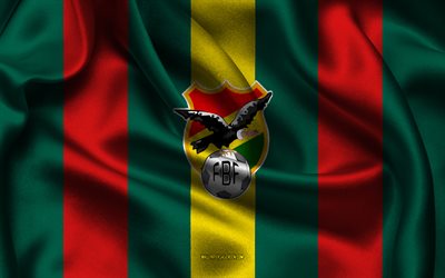 4k, Bolivia national football team logo, red yellow silk fabric, Bolivia national football team emblem, Bolivia national football team, Bolivia, football, Bolivia national football team sign