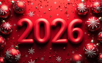 2026 नया साल मुबारक, लाल पृष्ठभूमि, 2026 लाल 3डी नंबर, 2026 लाल ग्रीटिंग कार्ड, नया साल मुबारक हो 2026, कला, 2026 अवधारणाएँ, 2026 नया साल