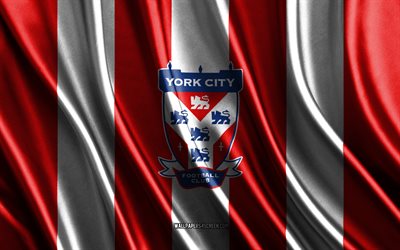 4k, York City FC logo, National League, red white silk texture, York City FC flag, English football club, soccer, silk flag, York City FC emblem, England, York City FC badge, York City FC