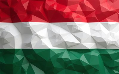 4k, bandera poligonal de hungría, arte abstracto, día de hungría, arte de baja poli, bandera de hungria, bandera húngara, bandera abstracta de hungría, símbolos nacionales húngaros, bandera de hungría, arte creativo, hungría