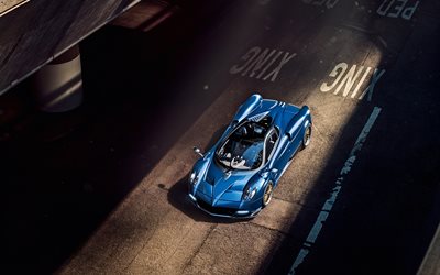 Pagani Huayra Roadster de 2017, los coches, carretera, supercars, azul Huayra, Pagani