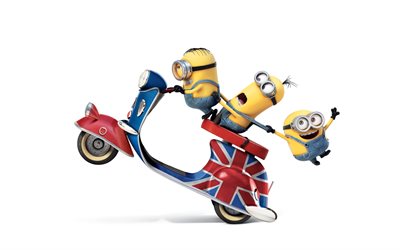 despicable me 2, minions, kevin, bob, stewart, scooter britânico