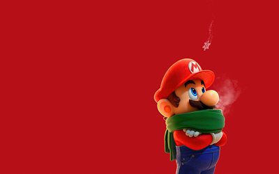 The Super Mario Bros, 4k, minimalism, 2023 movie, 3D art, red background, Super Mario