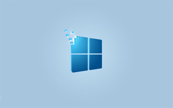 windows 11 3d logosu, 4k, mavi arka plan, minimalizm, windows 11 mavi logosu, işletim sistemleri, windows 11 logosu, soyut sanat, windows 11