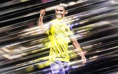 Cristiano Ronaldo, Al Nassr FC, CR7, Portuguese footballer, creative art, blades lines art, Saudi Arabia, yellow background, football