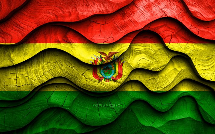 4k, bandera boliviana, países sudamericanos, banderas de ondas 3d de madera, día de bolivia, bandera de bolivia, bandera de madera de bolivia, sudamerica, símbolos nacionales bolivianos, bolivia