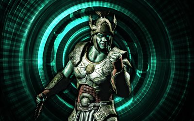 seigneur des ténèbres, 4k, fond en spirale turquoise, mortal kombat mobile, créatif, kombat mortel, dark lord mk mobile, personnages mortels de kombat