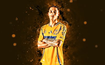 Uriel Antuna, 4k, orange neon lights, Tigres UANL, Liga MX, Mexican footballers, Uriel Antuna 4K, football, soccer, El Brujo, Uriel Antuna Tigres, Tigres FC
