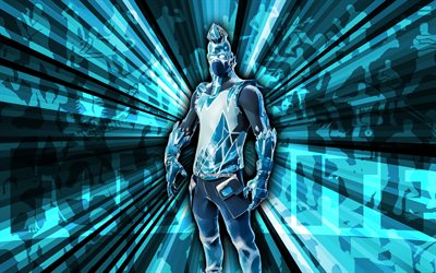 4k, Frost Broker, blue rays background, Frost Broker Skin, abstract art, Fortnite Frost Broker Skin, Fortnite characters, Fortnite, creative art