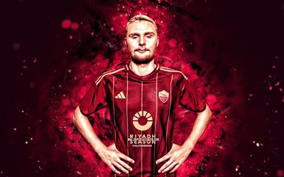 victor nelsson, 4k, luci al neon viola, come rom, serie a, calciatori danesi, victor nesson 4k, calcio, roma fc, victor nelsson roma