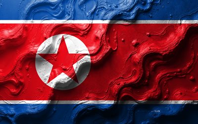 nordkoreas flagga, 4k, stenvågstruktur, nordkoreas flagg, 3d nordkorea flagga, asien, flaggor från asiatiska länder, nordkorea