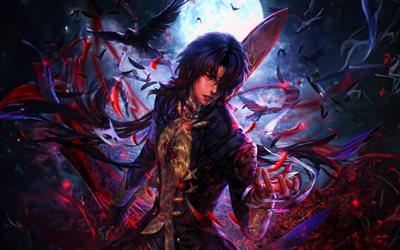 4k, ब्लेड, लाल आँखें, होनकाई स्टार रेल, रात, कलाकृति, एनीमे के पात्र, मंगा, होनकाई स्टार रेल पात्र, ब्लेड होनकाई स्टार रेल