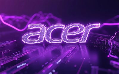 4k, leuchtendes acer logo, dunkelheit, violette 3d hintergründe, acer 3d logo, kunstwerk, violettes acer glitzerlogo, acer metalllogo, acer logo, elektronikmarken, acer