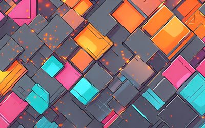 4k, cuadrados coloridos, creativo, patrones de cuadrados, arte geométrico, formas abstractas, fondos coloridos en 3d, cuadrícula, coloridos cuadrados abstractos, fondo con cuadrados
