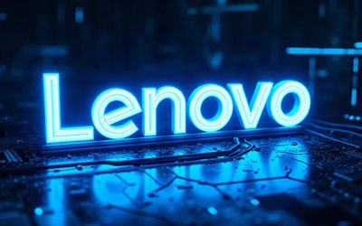 logotipo de neón azul de lenovo, 4k, oscuridad, alambres, fondo azul de alta tecnología, bokeh, marcas de electrónica, creativo, logotipo brillante de lenovo, marcas, logotipo 3d de lenovo, obra de arte, logotipo de lenovo, lenovo