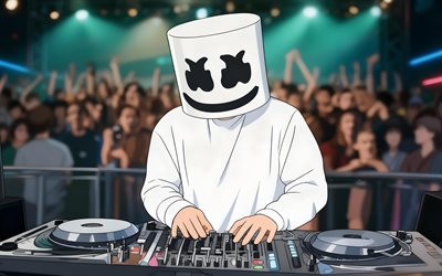 dj marshmello, 4k, konsert, nattklubb, skara fans, christopher comstock, dj konsol, marshmello mask, musikstjärnor, populära sångare, amerikansk dj, superstjärnor, marshmello, djs, marshmello 4k