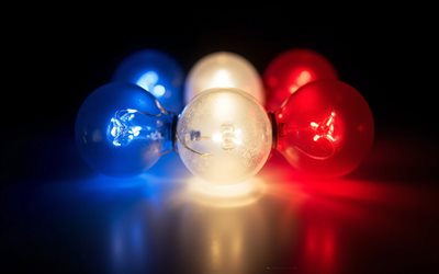 العلم الفرنسي, أضواء متوهجة, علم فرنسا, العلم الفرنسي مصنوع من المصابيح الكهربائية, المصابيح الكهربائية البيضاء والحمراء الزرقاء, فرنسا