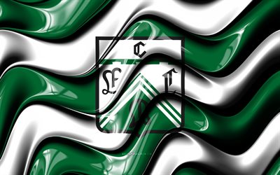 logotipo 3d da ferro carril oeste, 4k, ondas 3d brancas verdes, primeira nacional, futebol, bandeira ferro carril oeste, criativo, ferro carril oeste logo, ferro carril oeste, clube de futebol argentino, ferro carril oeste fc