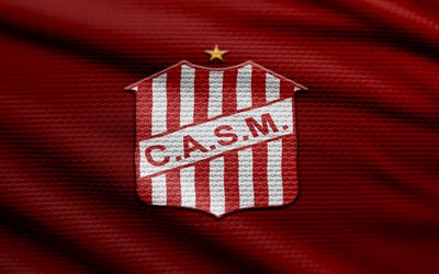 logo en tissu san martin tucuman, 4k, fond de tissu rouge, primera nationale, bokeh, football, logo de san martin tucumán, emblème de san martin tucuman, san martín tucumán, club de football argentin, san martín tucuman fc