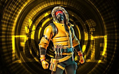 vorsichter forter, 4k, gelber spiralhintergrund, fortnite, kreativ, vorsicht haut, fortnite vorsicht haut, vorsicht, fortnite  charaktere