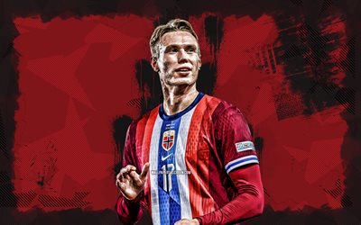 4k, torbjorn heggem, röd grunge bakgrund, norge national football team, norska fotbollsspelare, torbjorn heggem 4k, fotboll, torbjorn heggem landslag, torbjorn heggem norge