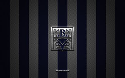 Kristiansund BK logo, Norwegian football team, Eliteserien, blue white carbon background, Kristiansund BK emblem, football, Kristiansund BK, Norway, Kristiansund FC