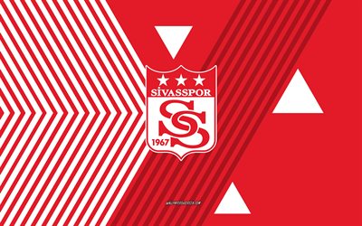 sivasspor logosu, 4k, türk futbol takımı, kırmızı beyaz çizgiler arka plan, sivasspor, türk süper lig, türkiye, hat sanatı, sivasspor amblemi, futbol
