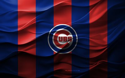4k, logo di chicago cubs, sfondo 3d blu rosso, emblema di chicago cubs, squadra di baseball americana, bandiera di chicago cubs, texture 3d, mlb, usa, cubs di chicago, baseball, major league baseball