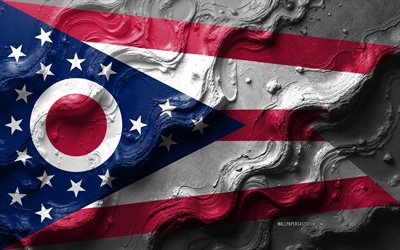 ohio flag, 4k, steinwellen textur, flagge von ohio, 3d ohio flag, ohio state flag, usa, flaggen amerikanischer staaten, ohio