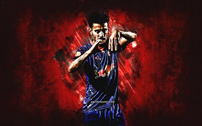 lucas evangelista, red bull bragantino, jugador de fútbol brasileño, fondo de piedra roja, arte grune, brasil, fútbol americano, lucas evangelista bragantino, lucas evangelista santana de oliveira